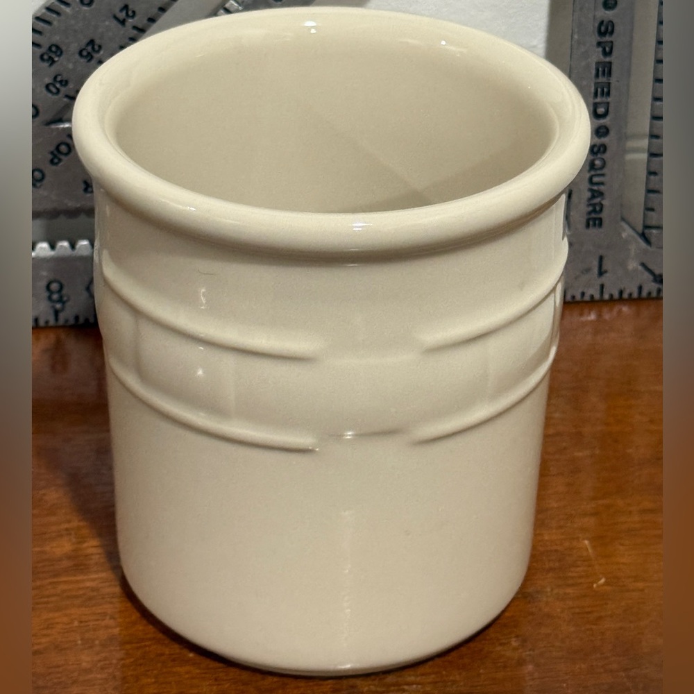 Longaberger Woven Traditions Ivory Utensil Holder 5” Crock
